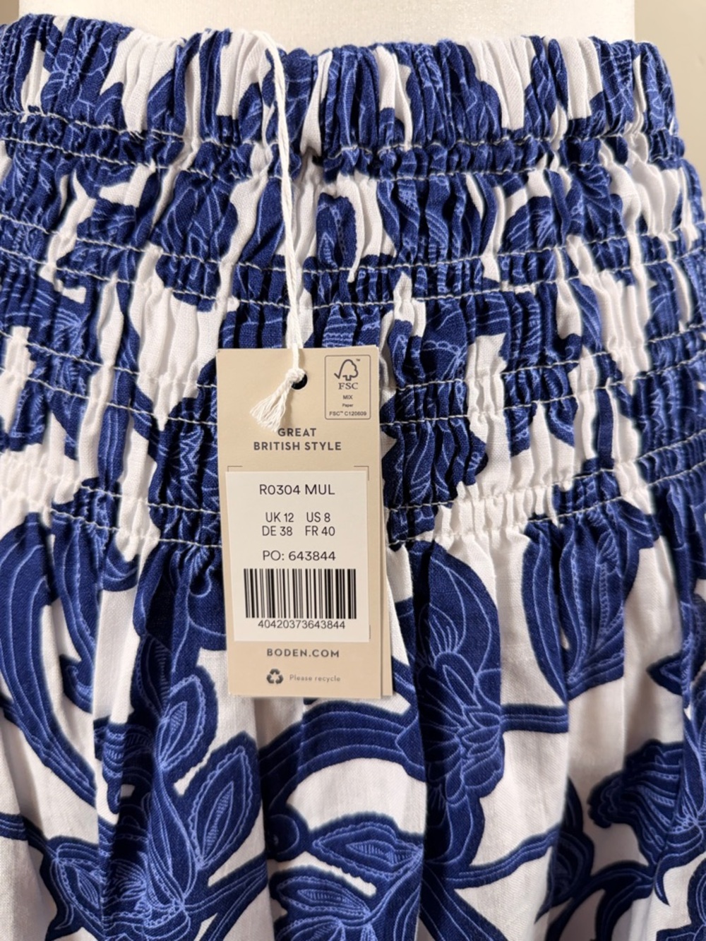 Boden Blue Floral Maxi Linen Skirt with Shirred Waist, Size 8, NWT - Picture 9 of 13